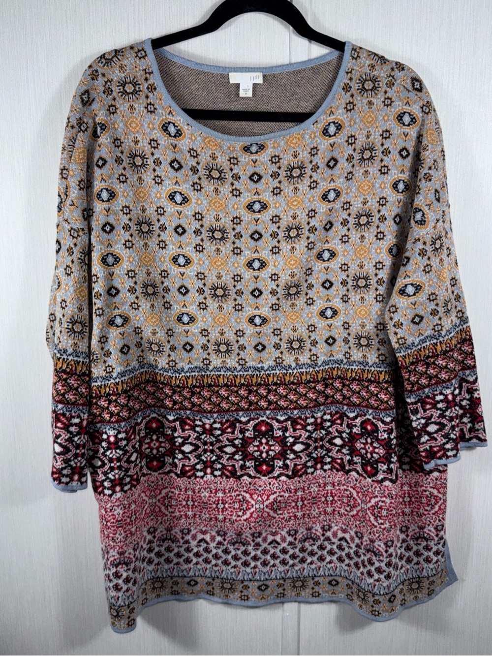 J Jill M Pullover Linen Cotton Blend Sweater-Multicolor-3/4 Sleeves Cottagecore